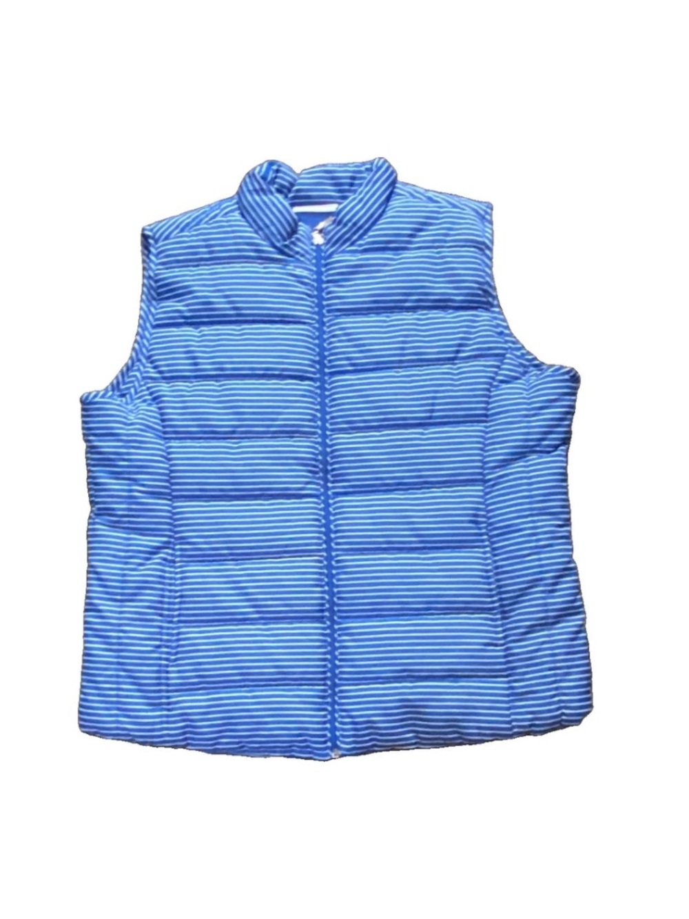 I.B. Diffusion Women’s XL Striped Blue White Quilted Vest Puffer Zip Pockets